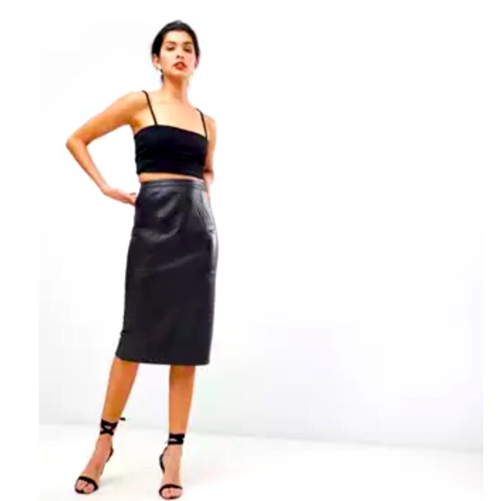 Real Leather Pencil ASOS Design Midi Black Skirt 2